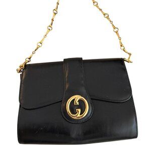 Gucci Black Leather Shoulder Bag with Gold Chain Strap